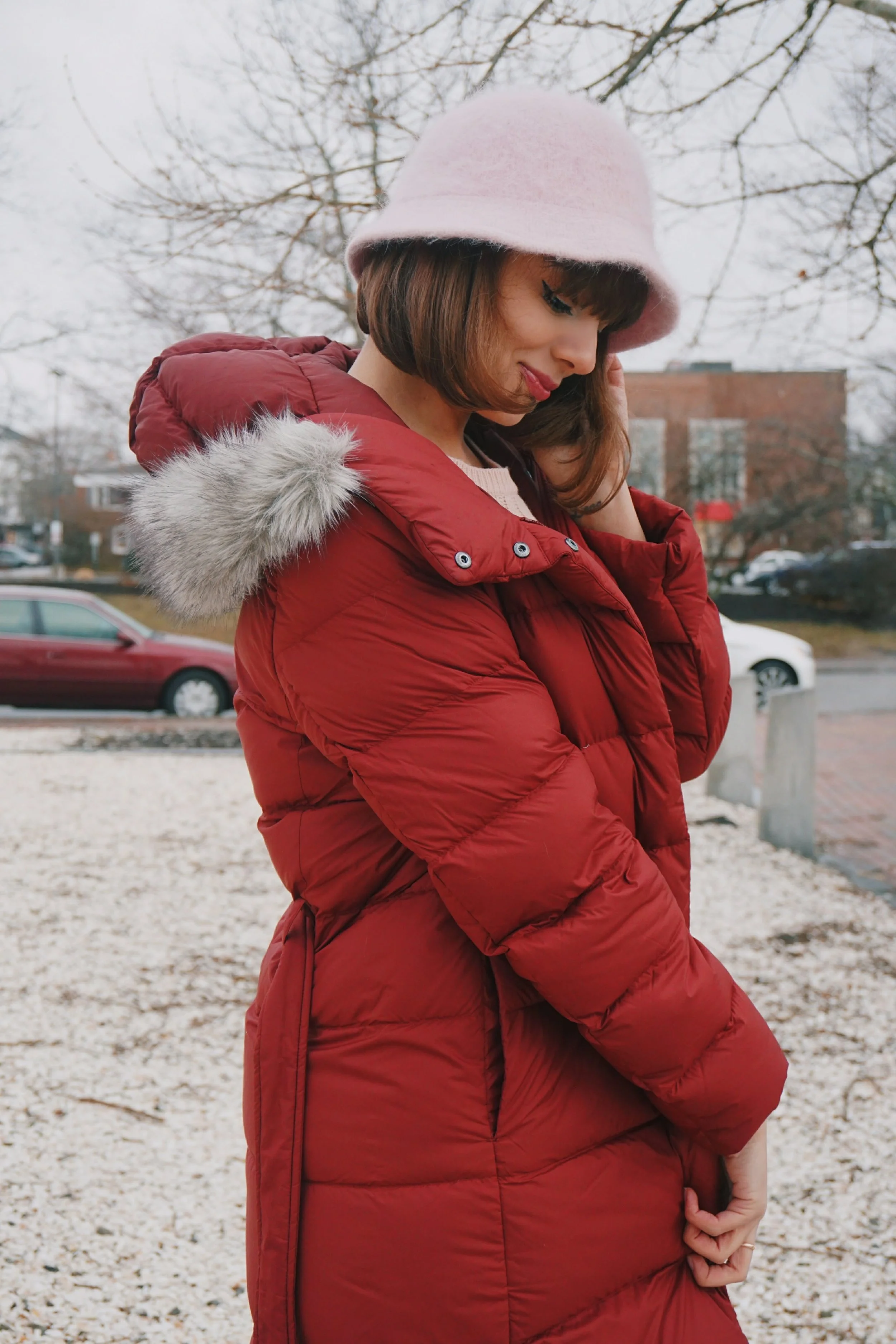 Red winter cheap parka